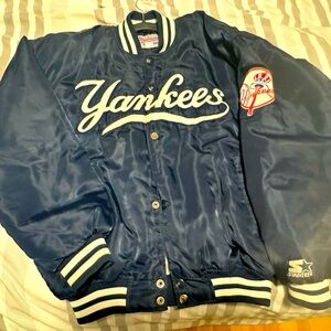 STARTER Diamond Collection Navy Satin Bomber Jacket NY Yankees MLB VINTAGE 90s